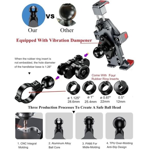 Aluminum Alloy Motorcycle Phone Mount with Vibration Dampener - Picture 4 of 7